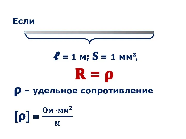 Если ? = 1 м; ? = 1 мм², ? = ? ? – удельное сопротивление