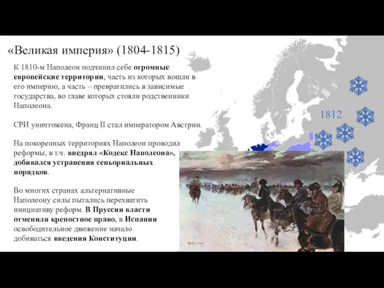 «Великая империя» (1804-1815) К 1810-м Наполеон подчинил себе огромные европейские территории,