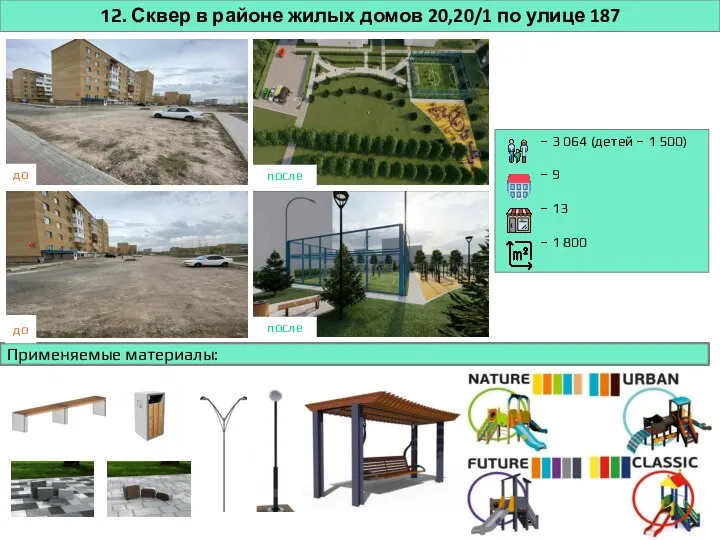 12. Сквер в районе жилых домов 20,20/1 по улице 187 Применяемые