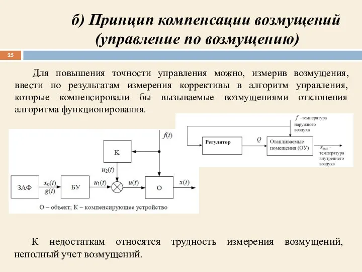 К недостаткам относятся трудность измерения возмущений, неполный учет возмущений. б) Принцип