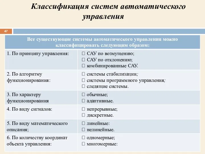 Классификация систем автоматического управления