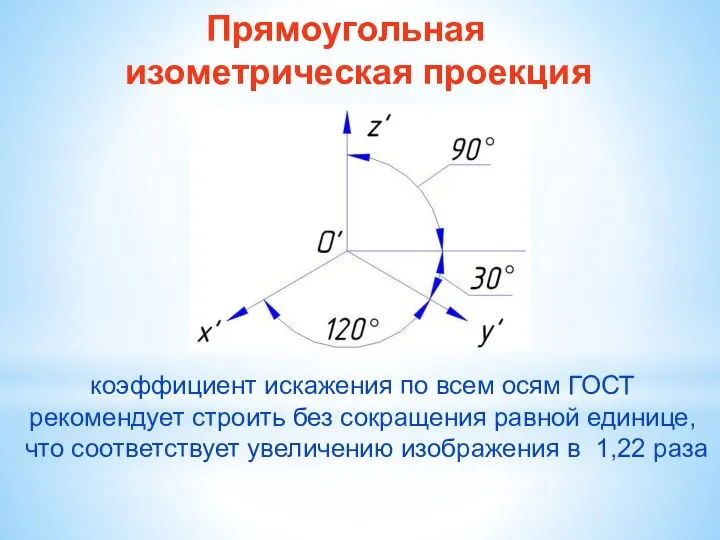 Прямоугольная изометрическая проекция коэффициент искажения по всем осям ГОСТ рекомендует строить
