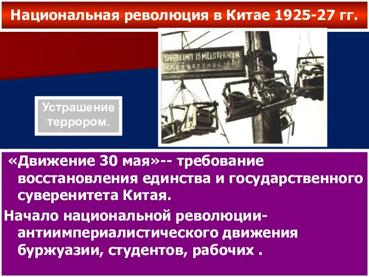 Национальная революция в Китае 1925-27 гг. «Движение 30 мая»-- требование восстановления