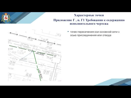 точек пересечения оси основной сети с осью присоединения или отвода Характерные