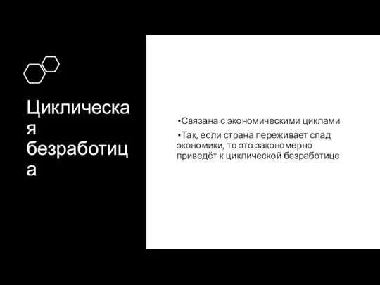 Циклическая безработица Связана с экономическими циклами Так, если страна переживает спад