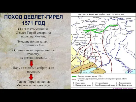 В 1571 г. крымский хан Девлет-Гирей совершил поход на Москву. Земские