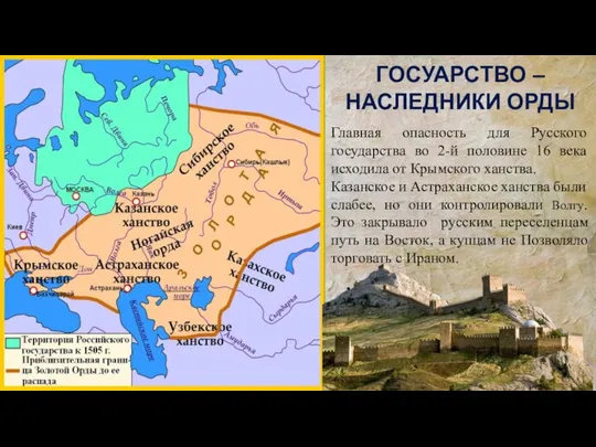 ГОСУАРСТВО – НАСЛЕДНИКИ ОРДЫ Главная опасность для Русского государства во 2-й