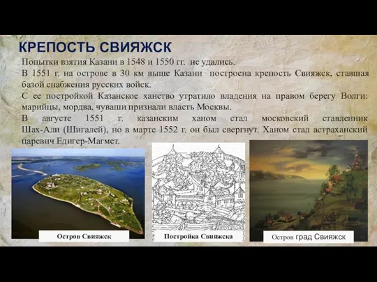 Остров град Свияжск Постройка Свияжска КРЕПОСТЬ СВИЯЖСК Попытки взятия Казани в