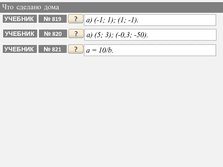 Что сделано дома ? a = 10/b. ? а) (-1; 1);