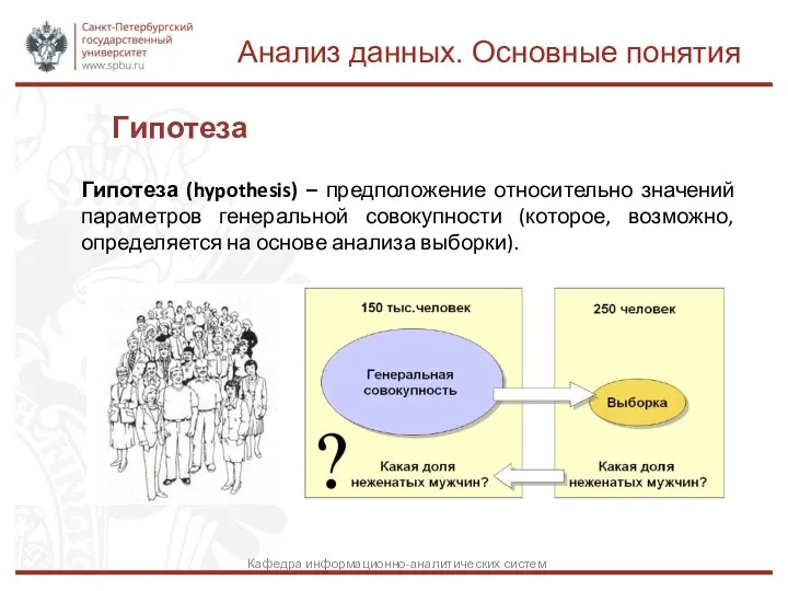 Анализ данных. Основные понятия Гипотеза (hypothesis) – предположение относительно значений параметров