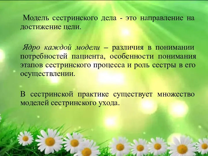 Модель сестринского дела - это направление на достижение цели. Ядро каждой