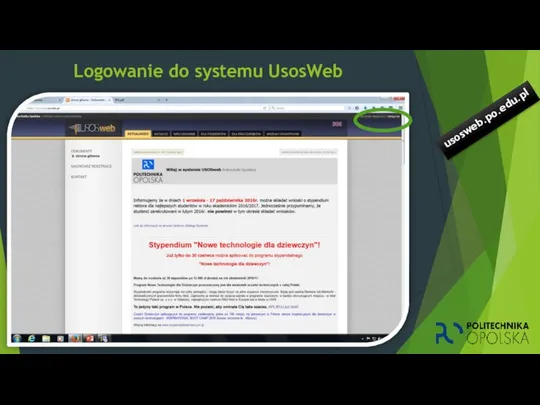 Logowanie do systemu UsosWeb usosweb.po.edu.pl