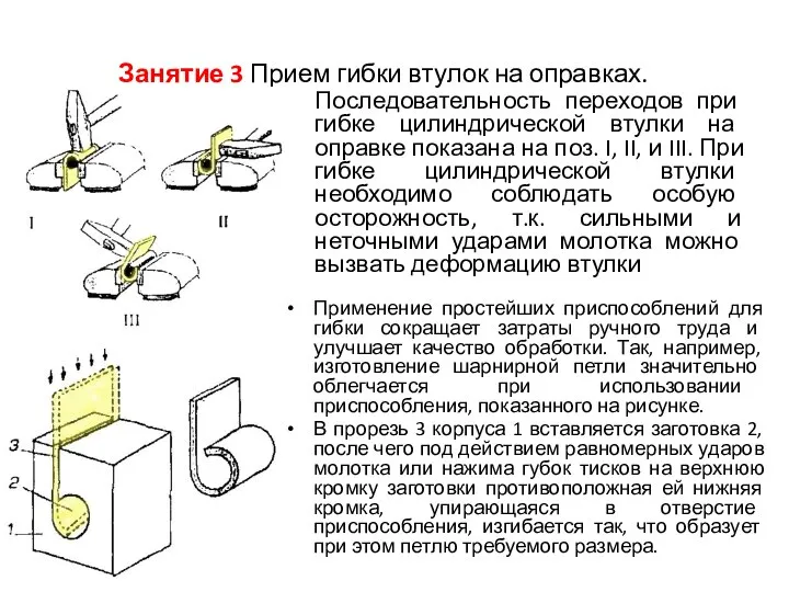 Занятие 3 Прием гибки втулок на оправках. Последовательность переходов при гибке