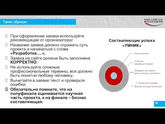 Таким образом: При оформлении заявки используйте рекомендации от организатора! Название заявки