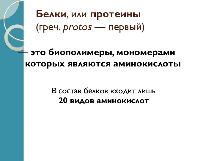 Белки, или протеины (греч. protos — первый) — это биополимеры, мономерами