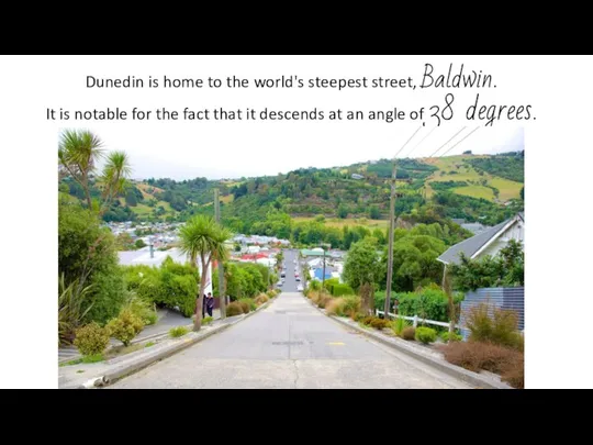 Dunedin is home to the world's steepest street, Baldwin. It is