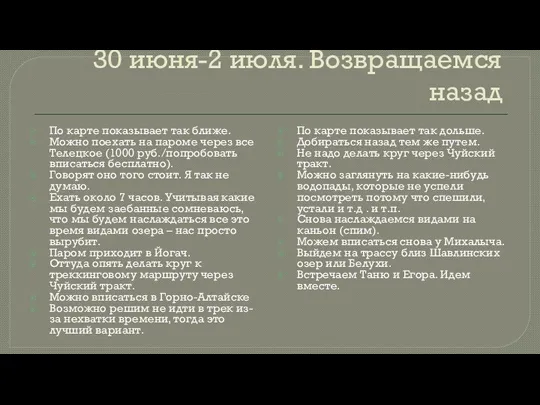 30 июня-2 июля. Возвращаемся назад По карте показывает так ближе. Можно