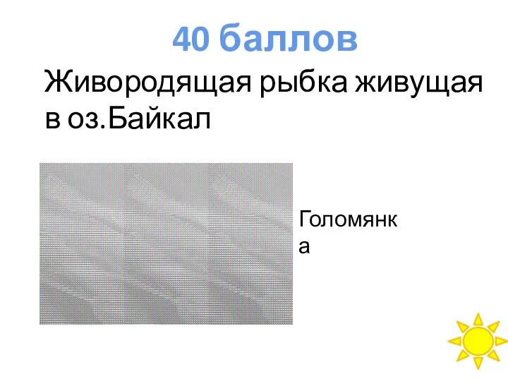 40 баллов Живородящая рыбка живущая в оз.Байкал