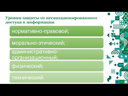 Уровни защиты от несанкционированного доступа к информации