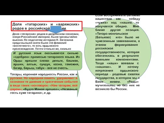 Доля «татарских» и «варяжских» родов в российской истории Доля «татарских» родов