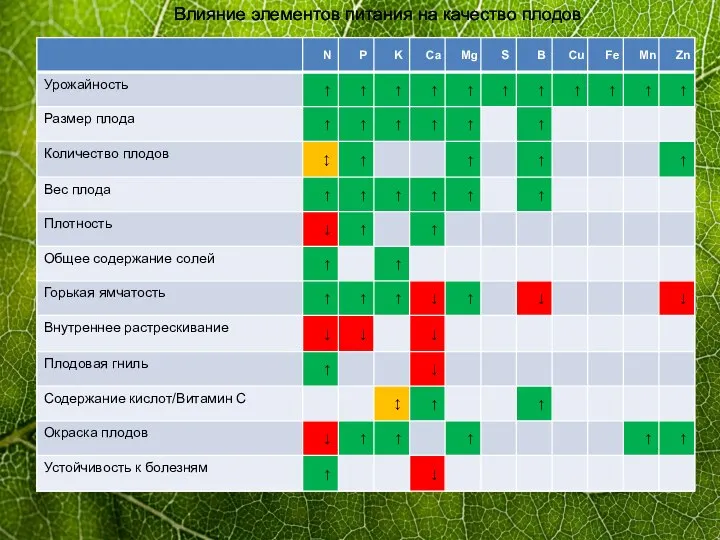Влияние элементов питания на качество плодов