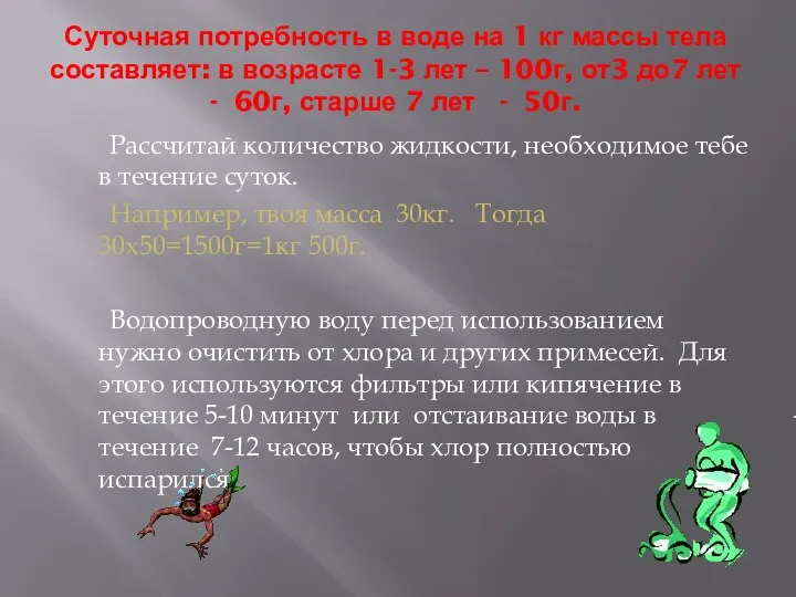 Суточная потребность в воде на 1 кг массы тела составляет: в