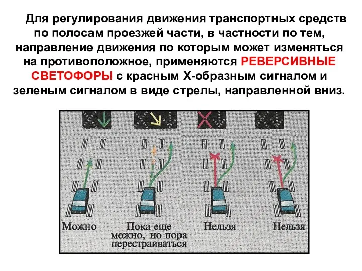 Для регулирования движения транспортных средств по полосам проезжей части, в частности