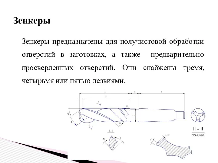 Зенкеры предназначены для получистовой обработки отверстий в заготовках, а также предварительно