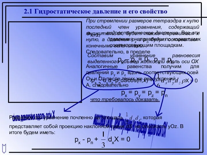 2.1 Гидростатическое давление и его свойство рX(Y,Z) – гидростатическое давление. Все