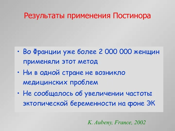 Результаты применения Постинора Во Франции уже более 2 000 000 женщин