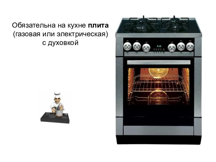 Обязательна на кухне плита (газовая или электрическая) с духовкой
