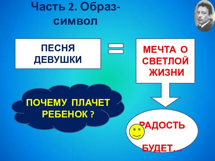 Часть 2. Образ-символ ПЕСНЯ ДЕВУШКИ МЕЧТА О СВЕТЛОЙ ЖИЗНИ РАДОСТЬ БУДЕТ… ПОЧЕМУ ПЛАЧЕТ РЕБЕНОК ?