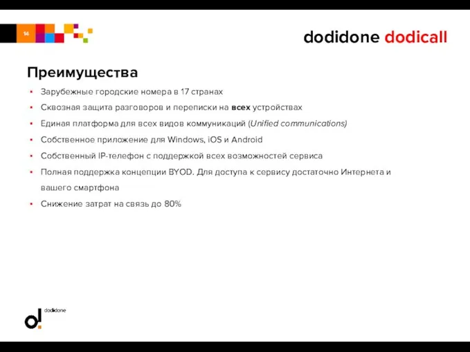 dodidone dodicall Зарубежные городские номера в 17 странах Сквозная защита разговоров