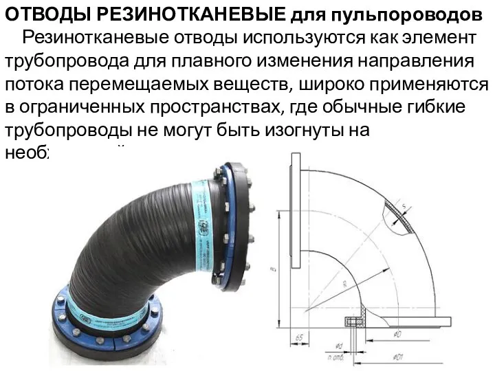 ОТВОДЫ РЕЗИНОТКАНЕВЫЕ для пульпороводов Резинотканевые отводы используются как элемент трубопровода для