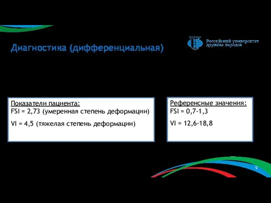 Диагностика (дифференциальная) Для оценки степени тяжести патологии измеряют FSI (фронтосагитальный индекс)