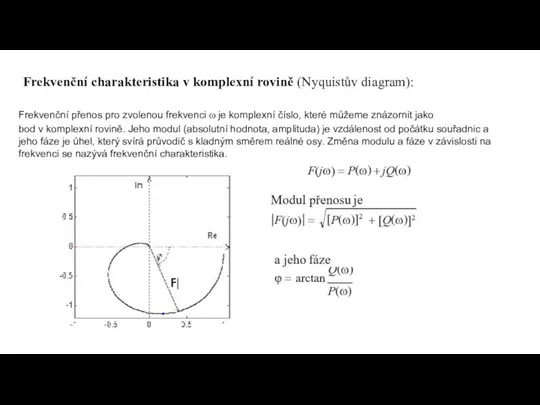 Frekvenční charakteristika v komplexní rovině (Nyquistův diagram): Frekvenční přenos pro zvolenou