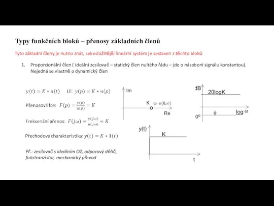 Typy funkčních bloků – přenosy základních členů Tyto základní členy je