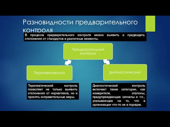 Разновидности предварительного контроля В процессе предварительного контроля можно выявить и предвидеть