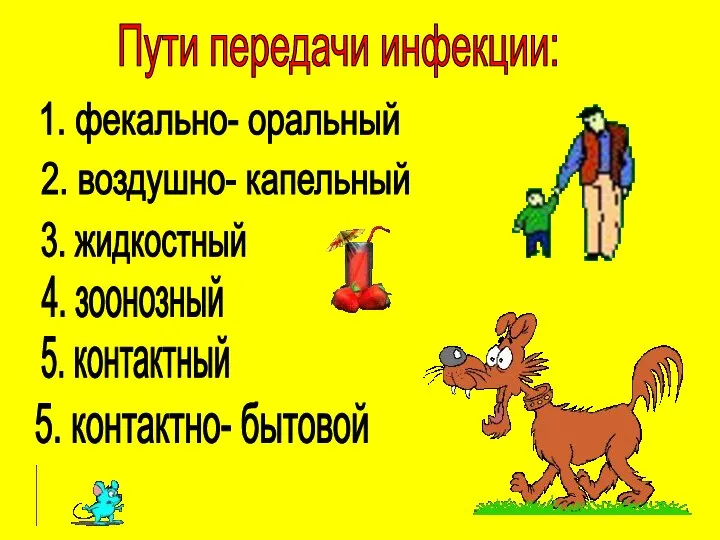 Пути передачи инфекции: 1. фекально- оральный 2. воздушно- капельный 3. жидкостный