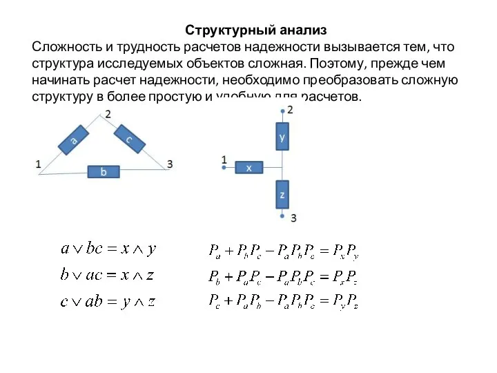 Структурный анализ Сложность и трудность расчетов надежности вызывается тем, что структура