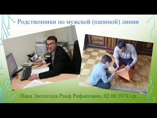 Родственники по мужской (папиной) линии Папа Энтентеев Раиф Рифкатович, 02.08.1974 г.р.