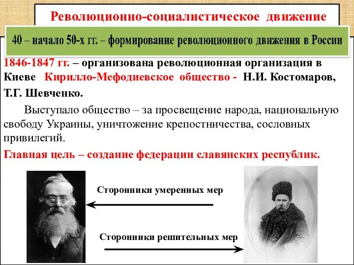 1846-1847 гг. – организована революционная организация в Киеве Кирилло-Мефодиевское общество -