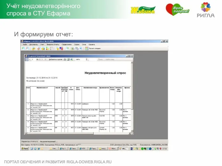 И формируем отчет: Учёт неудовлетворённого спроса в СТУ Ефарма