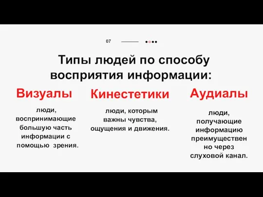 Типы людей по способу восприятия информации: Визуалы люди, воспринимающие большую часть