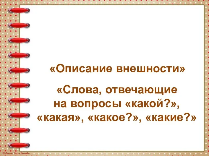 ТЕМА УРОКА: «Описание внешности» «Слова, отвечающие на вопросы «какой?», «какая», «какое?», «какие?»