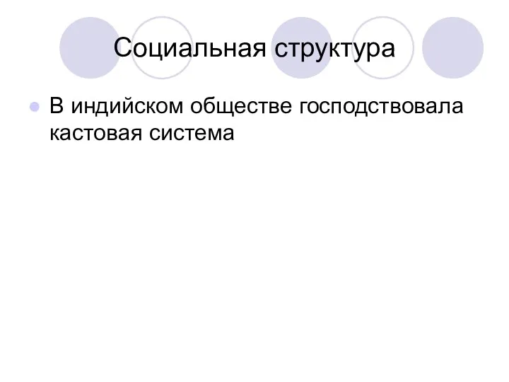 Социальная структура В индийском обществе господствовала кастовая система