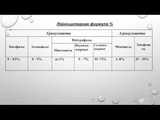 Лейкоцитарная формула %