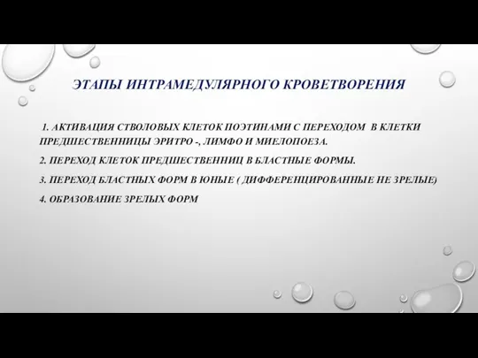 ЭТАПЫ ИНТРАМЕДУЛЯРНОГО КРОВЕТВОРЕНИЯ 1. АКТИВАЦИЯ СТВОЛОВЫХ КЛЕТОК ПОЭТИНАМИ С ПЕРЕХОДОМ В