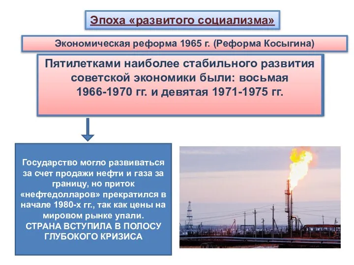 Эпоха «развитого социализма» В целом реформа дала положительный результат, но плановую