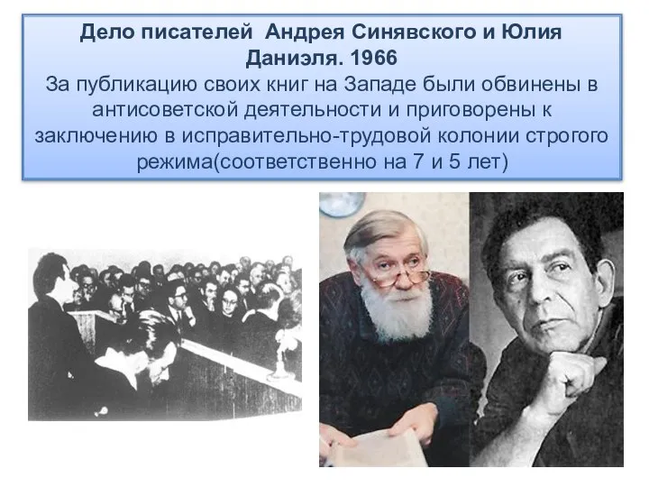 Дело писателей Андрея Синявского и Юлия Даниэля. 1966 За публикацию своих